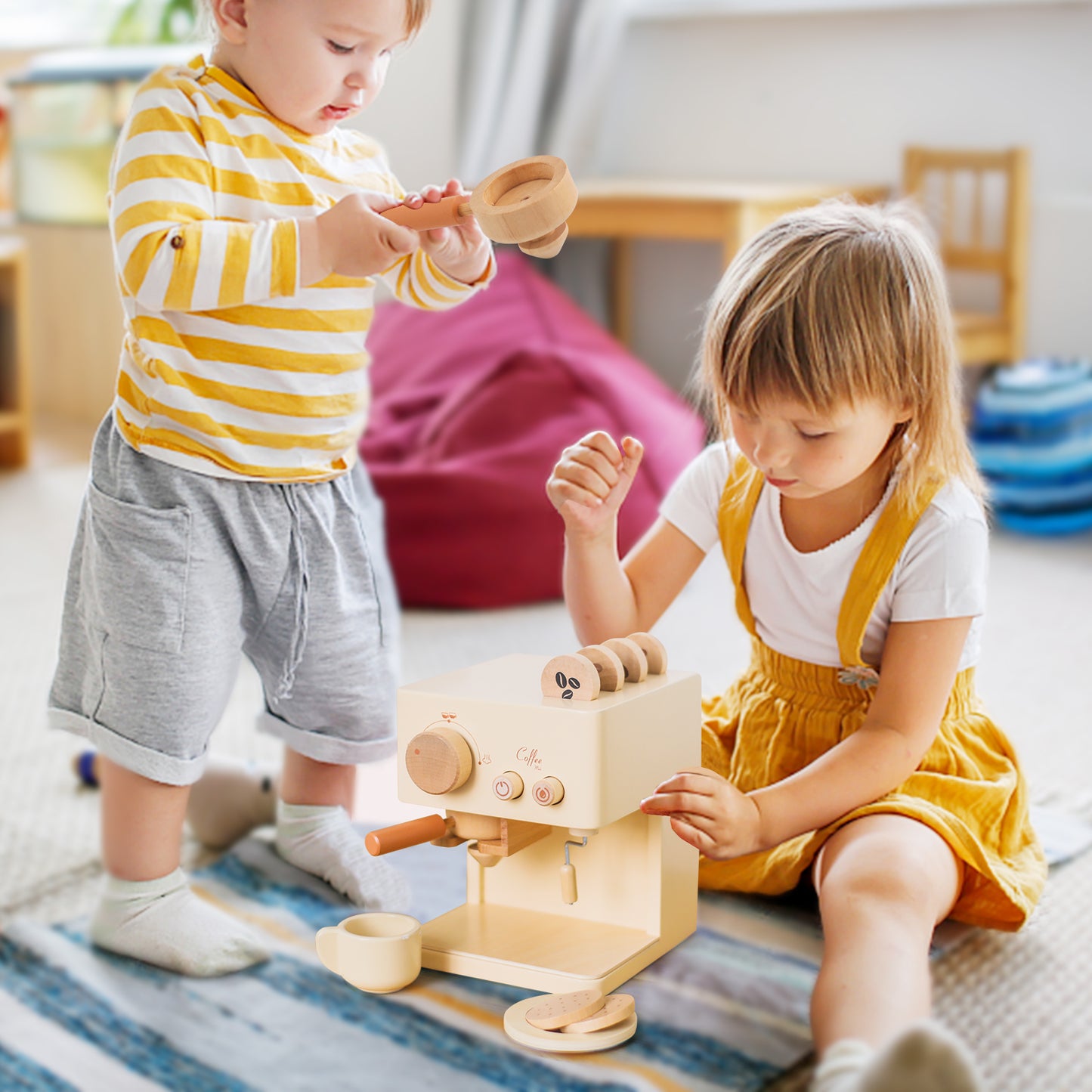 10pc Baby Coffee Machine Toy Set Wooden