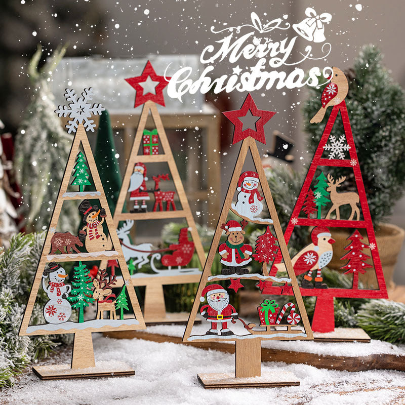 Mini Wooden Christmas Tree Shape Pendants