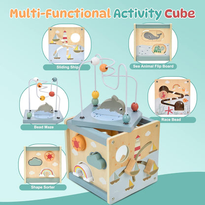 Montessori Activity Cube Wooden Ocean Animal