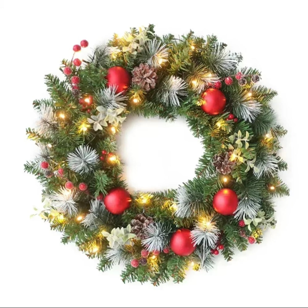 Xmas Wreath With Lights Red Berry - Decoration For Front Door